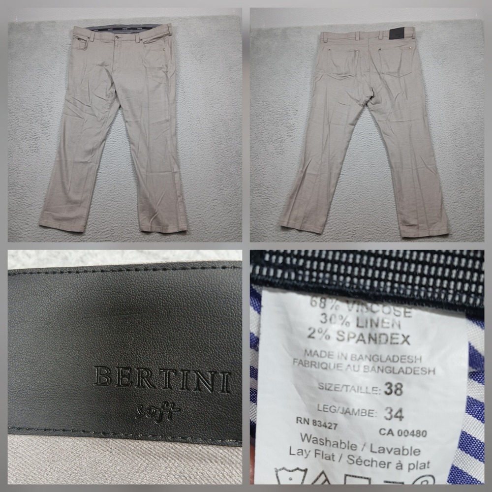 Bertini Soft Pants Men's 38x34‎ Beige Linen Blend Stretch Casual